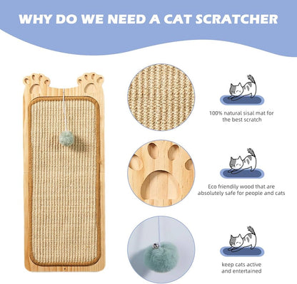 The Purrrfect™ Wallmount – Wooden Cat Scratcher with Sisal Pad & Toy