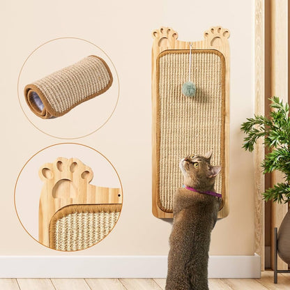 The Purrrfect™ Wallmount – Wooden Cat Scratcher with Sisal Pad & Toy