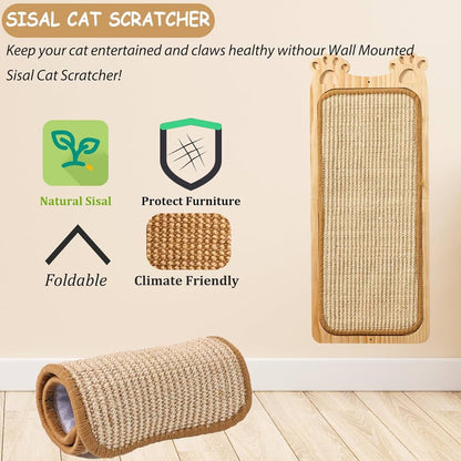 The Purrrfect™ Wallmount – Wooden Cat Scratcher with Sisal Pad & Toy