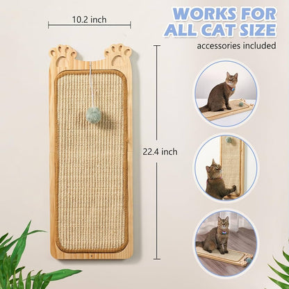 The Purrrfect™ Wallmount – Wooden Cat Scratcher with Sisal Pad & Toy
