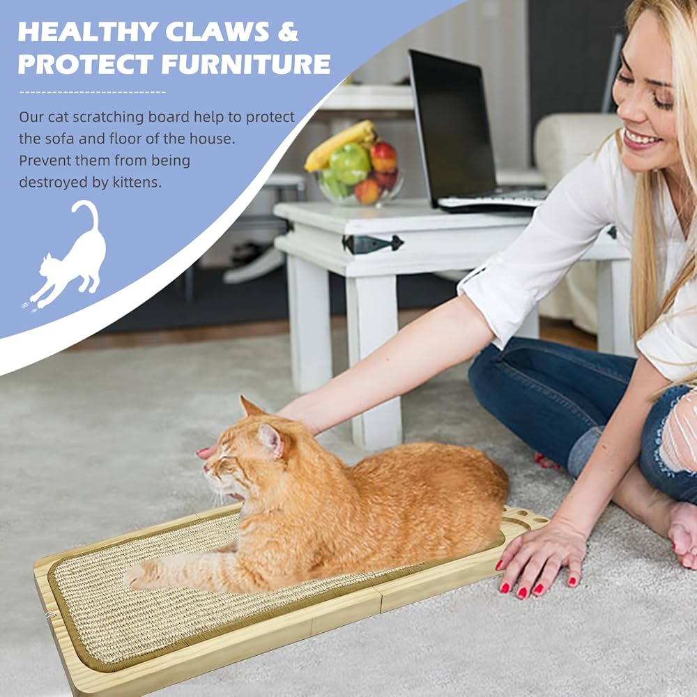 The Purrrfect™ Wallmount – Wooden Cat Scratcher with Sisal Pad & Toy