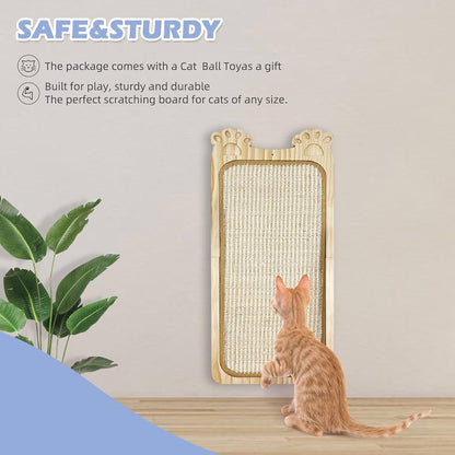 The Purrrfect™ Wallmount – Wooden Cat Scratcher with Sisal Pad & Toy