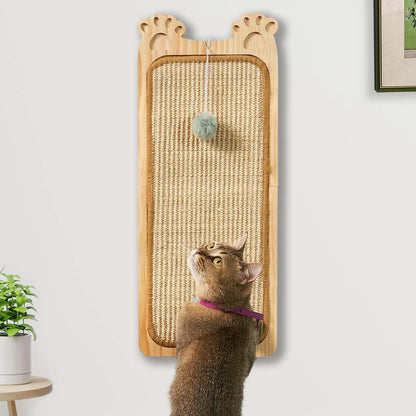 The Purrrfect™ Wallmount – Wooden Cat Scratcher with Sisal Pad & Toy