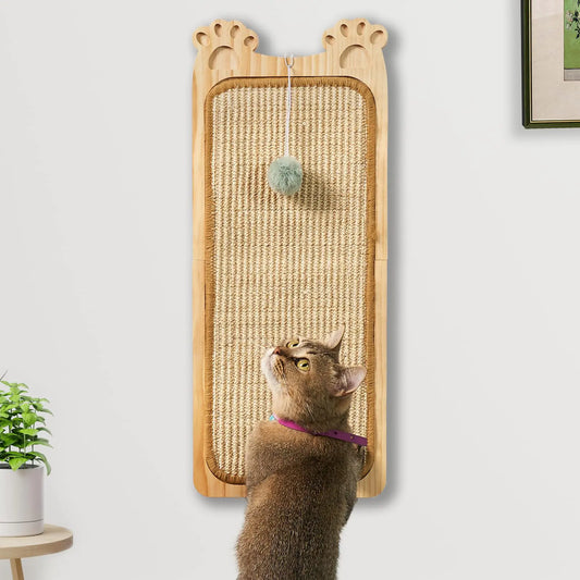 The Purrrfect™ Wallmount – Wooden Cat Scratcher with Sisal Pad & Toy